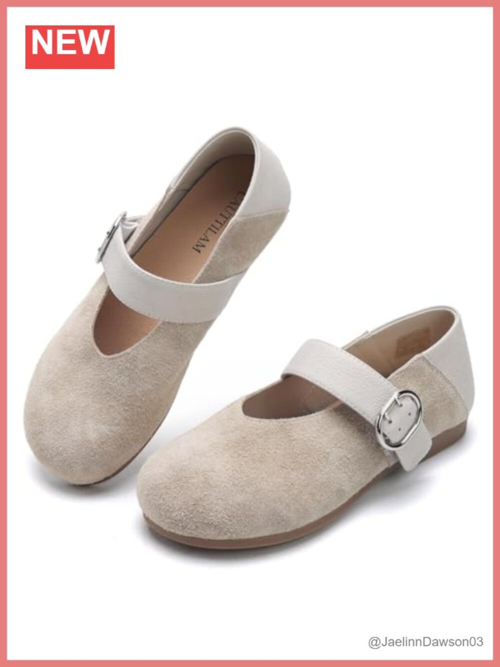 Women's Mary Jane Flats with Adjustable Buckle Straps - Soft Suede PU Leather